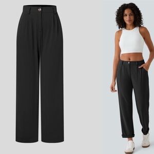 NWT Halara Mid Rise Zipper Pocket Waffle Casual Trousers in Black. Size Large